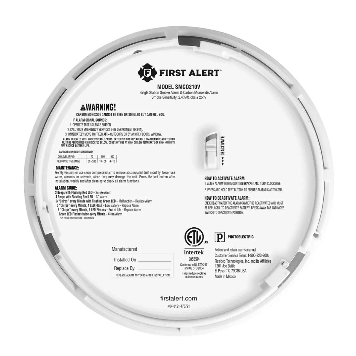 First Alert 10 Year Battery-Powered Photoelectric Dual Smoke and Carbon Monoxide Detector - Image 6